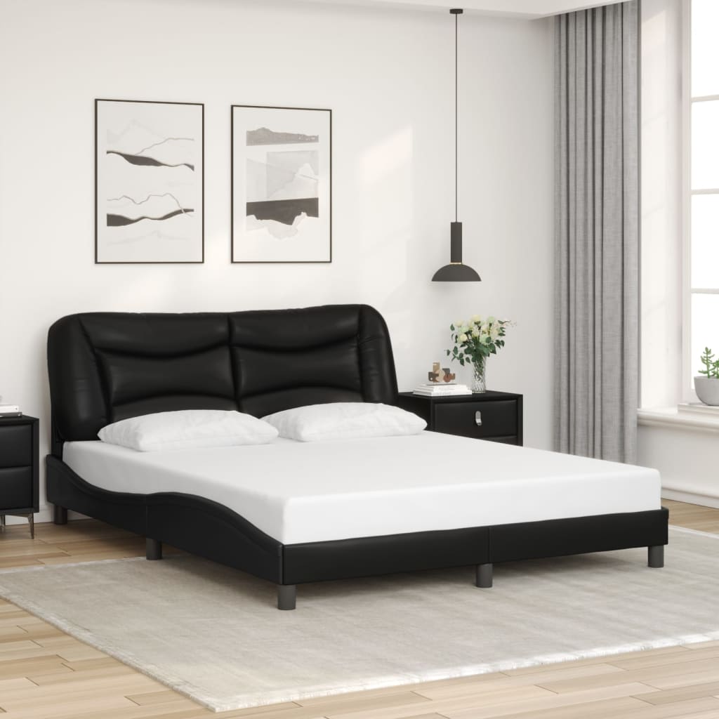 vidaXL Bed Frame with Headboard Black 59.8"x79.9" Queen Faux Leather
