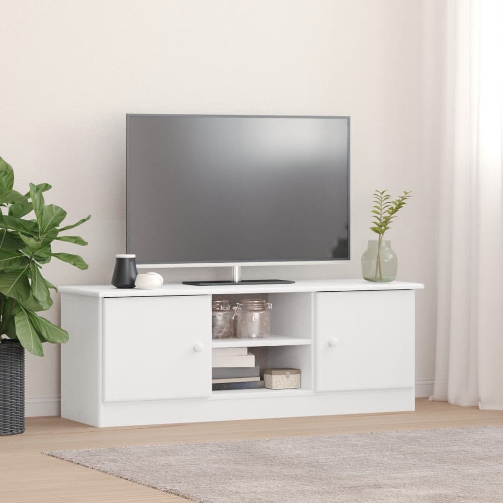 vidaXL TV Stand ALTA White 44.1"x13.8"x16.1" Solid Wood Pine