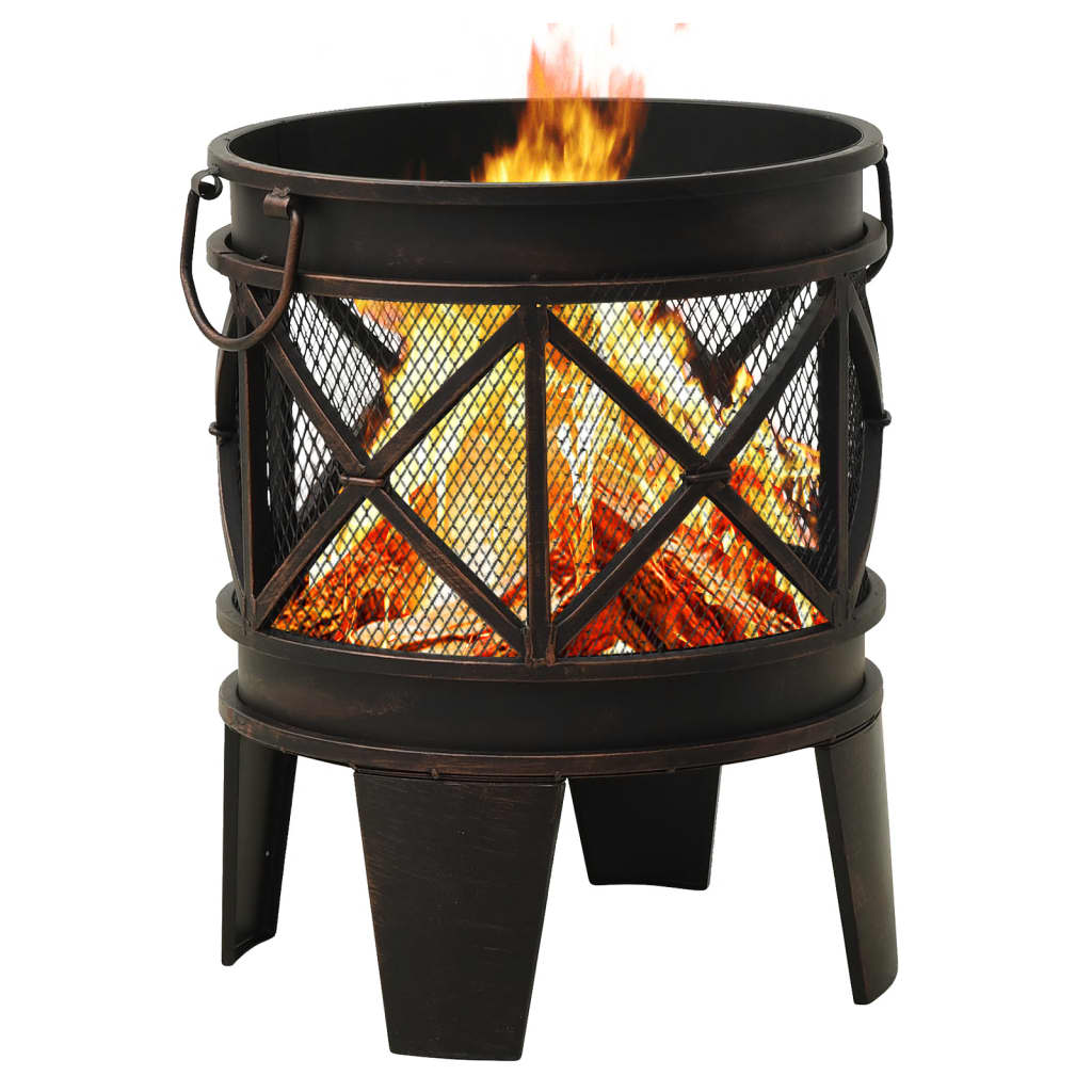 vidaXL Rustic Fire Pit with Poker Φ16.5"21.3" Steell