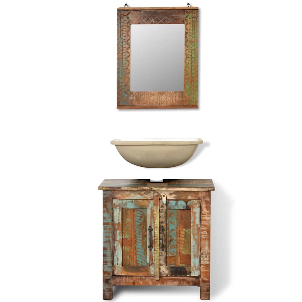 Reclaimed Solid Wood Bathroom Vanity Cabinet Set with Mirror | vidaXL.com