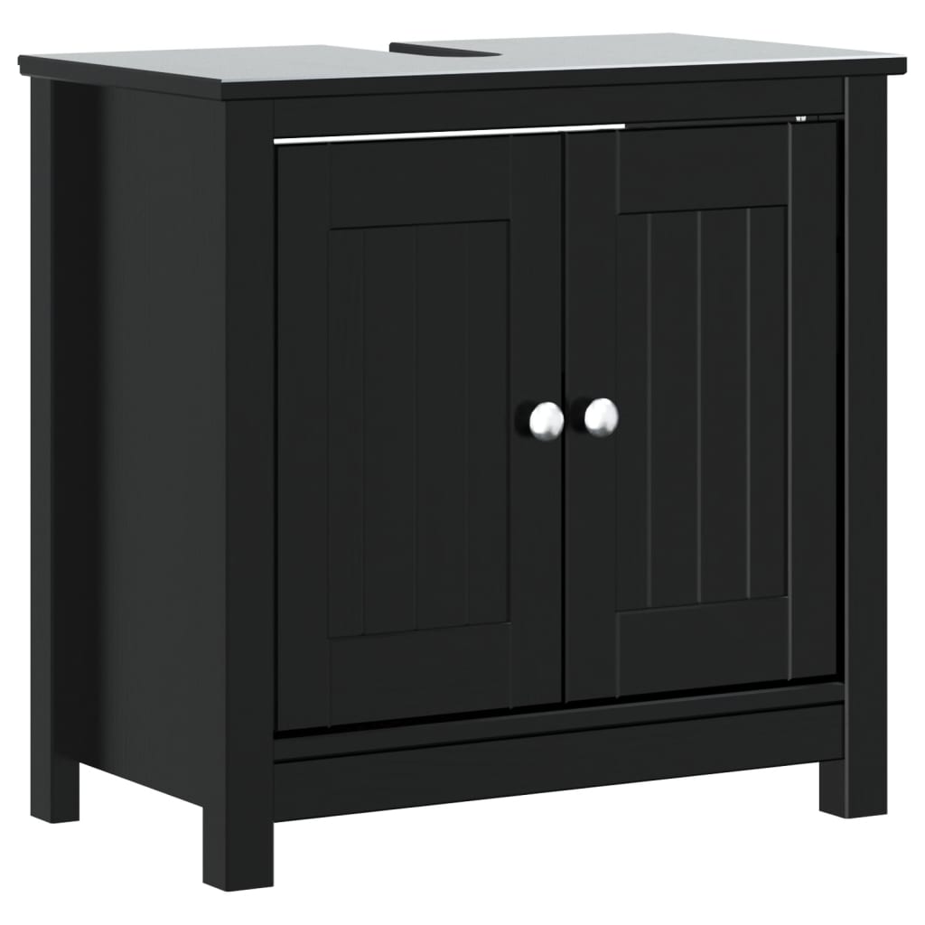 vidaXL 2 Piece Bathroom Furniture Set BERG Black Solid Wood Pine