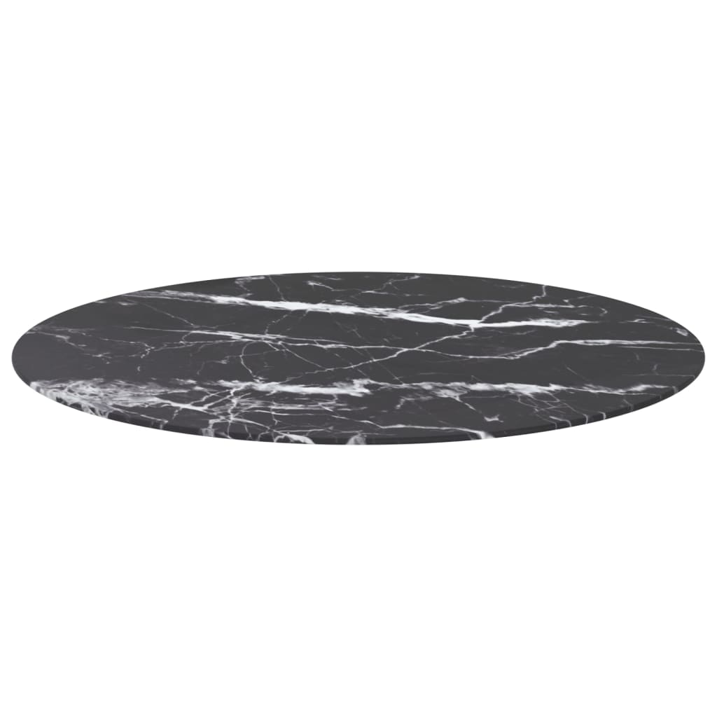 vidaXL Table Top Black Ø 35.4"x0.4" Tempered Glass with Marble Design