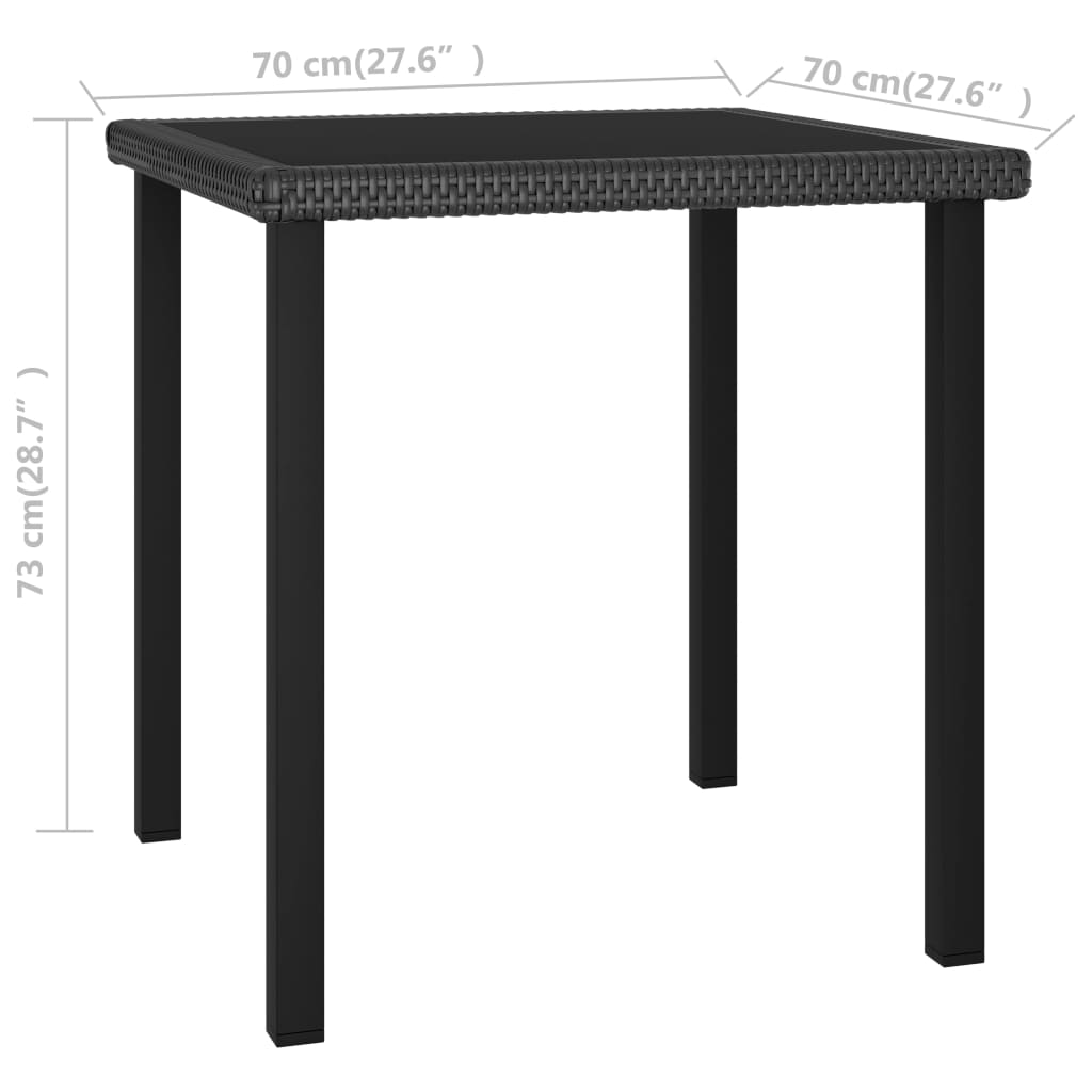 vidaXL Patio Dining Table Black 27.6"x27.6"x28.7" Poly Rattan
