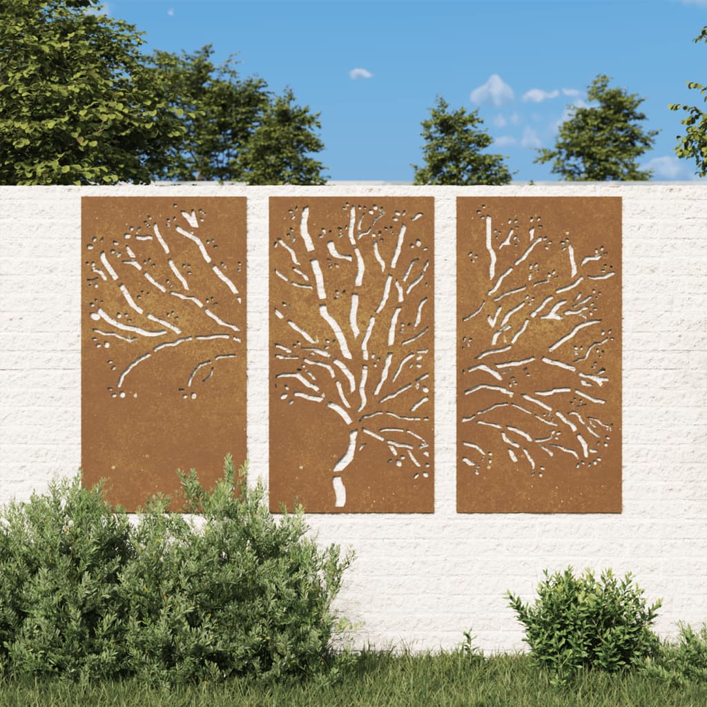 vidaXL Patio Wall Decorations 3 pcs 41.3"x21.7" Corten Steel Tree Design