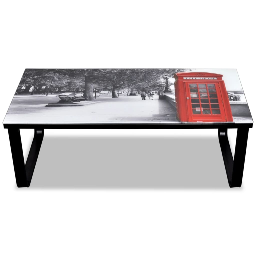 vidaXL Coffee Table with Telephone Booth Printing Glass Top