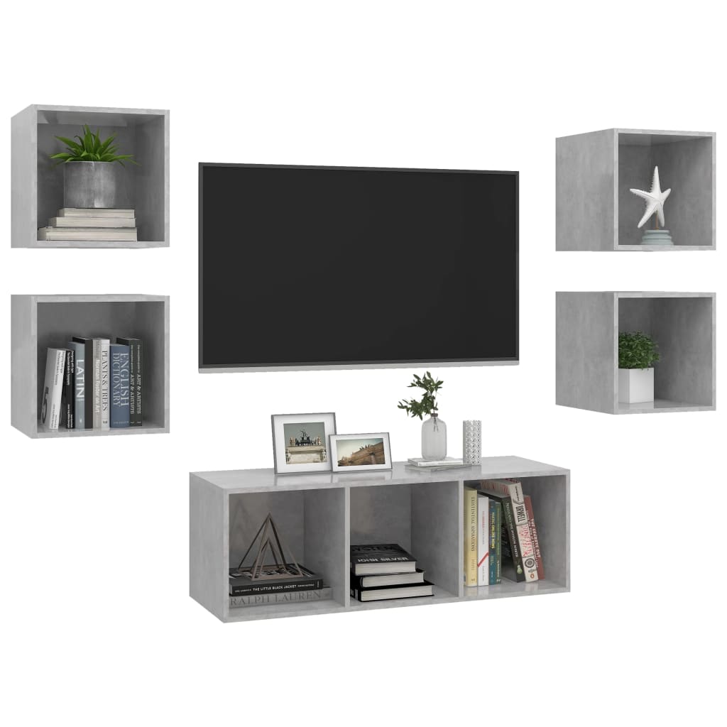 vidaXL 5 Piece TV Cabinet Set Concrete Gray Engineered Wood