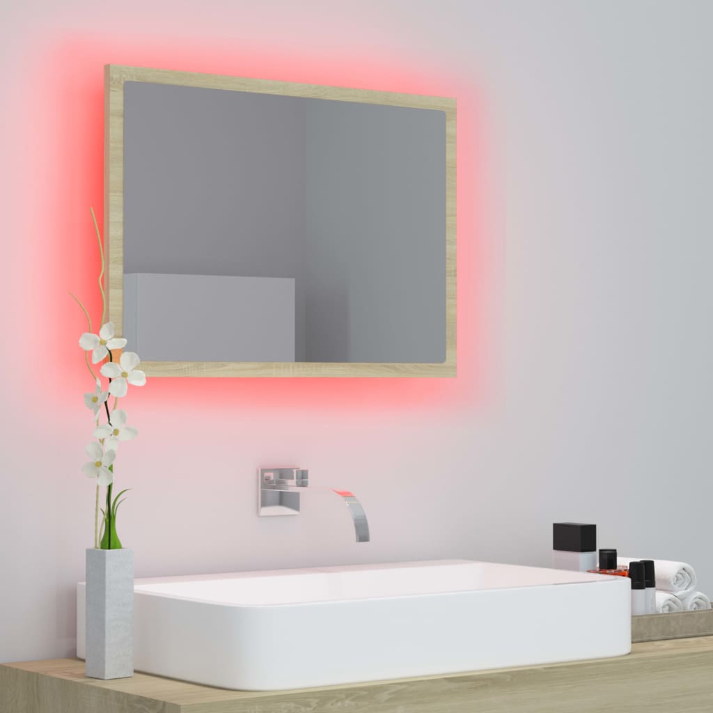 vidaXL LED Bathroom Mirror Sonoma Oak 23.6"x3.3"x14.6" Engineered Wood