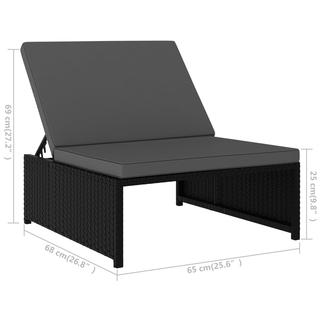 vidaXL Sun Loungers 2 pcs with Table Poly Rattan Black