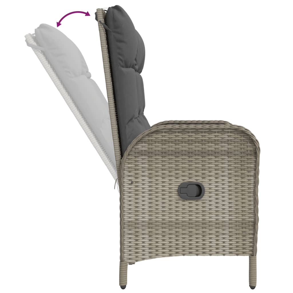 vidaXL Reclining Patio Bench with Cushions 42.1" Poly Rattan Gray