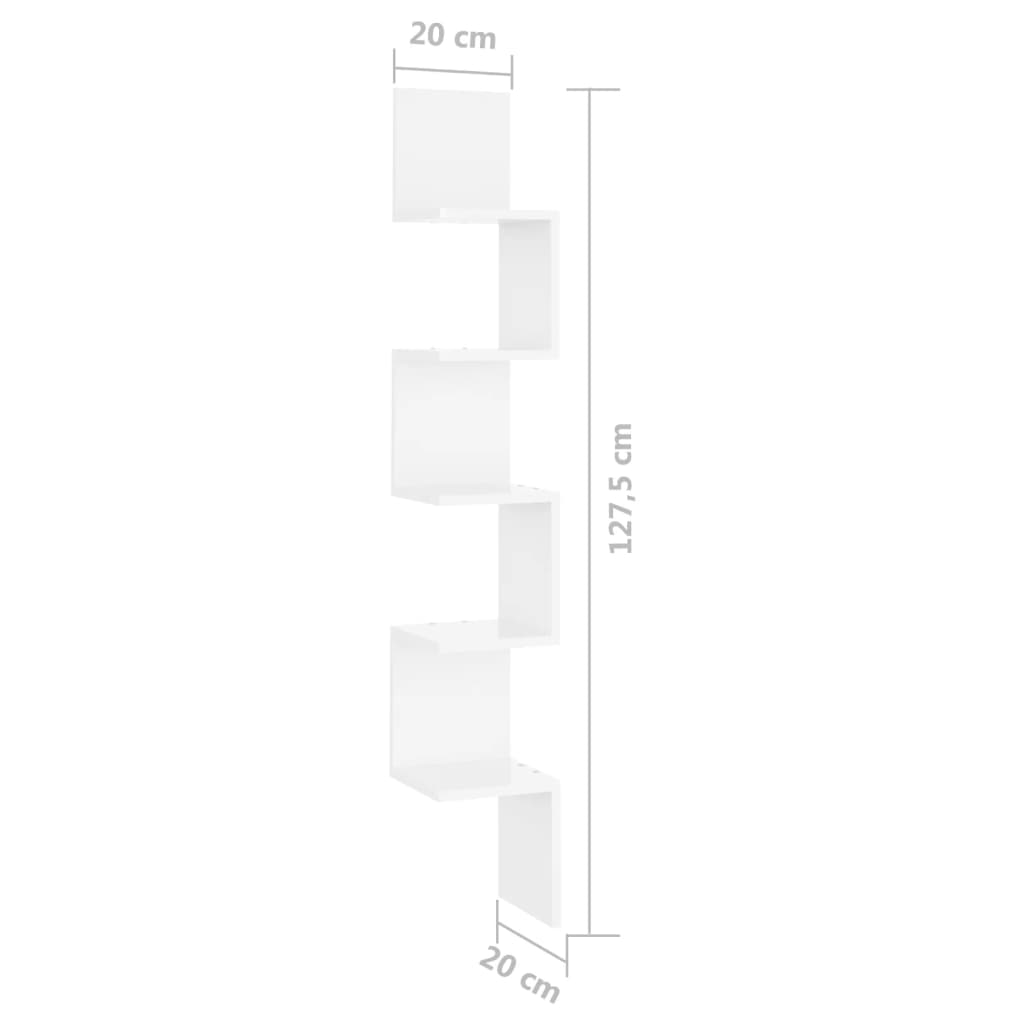 vidaXL Wall Corner Shelf High Gloss White 7.9"x7.9"x50.2" Engineered Wood