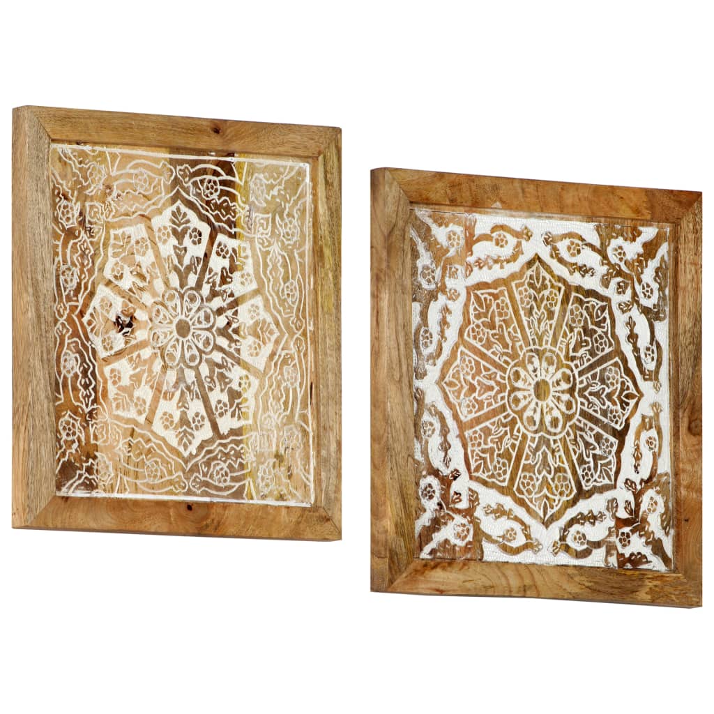 vidaXL Hand-Carved Wall Panels 2 pcs Solid Mango Wood 15.7"x15.7"x0.6"
