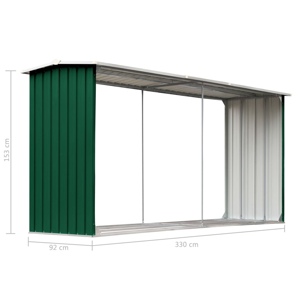 vidaXL Garden Log Storage Shed Galvanized Steel 129.9"x36.2"x60.2" Green