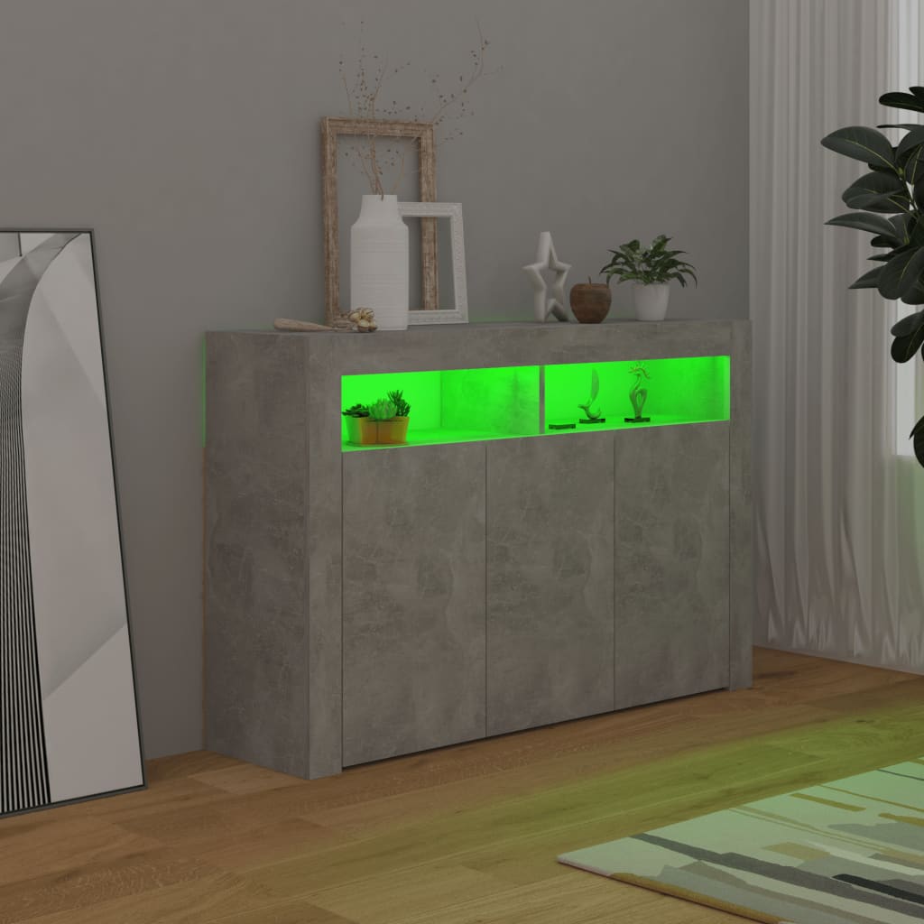 vidaXL Sideboard with LED Lights Concrete Gray 46"x12"x30"
