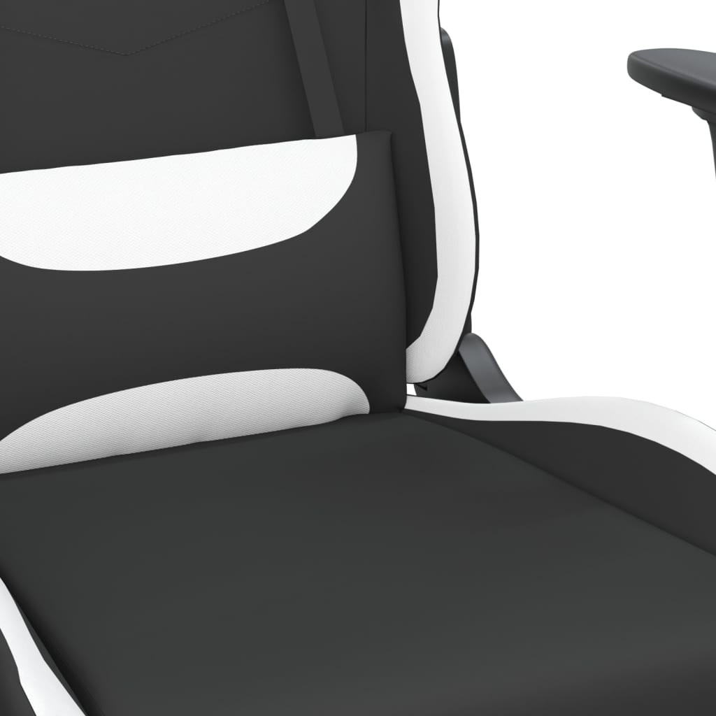 vidaXL Massage Gaming Chair with Footrest Black and White Fabric