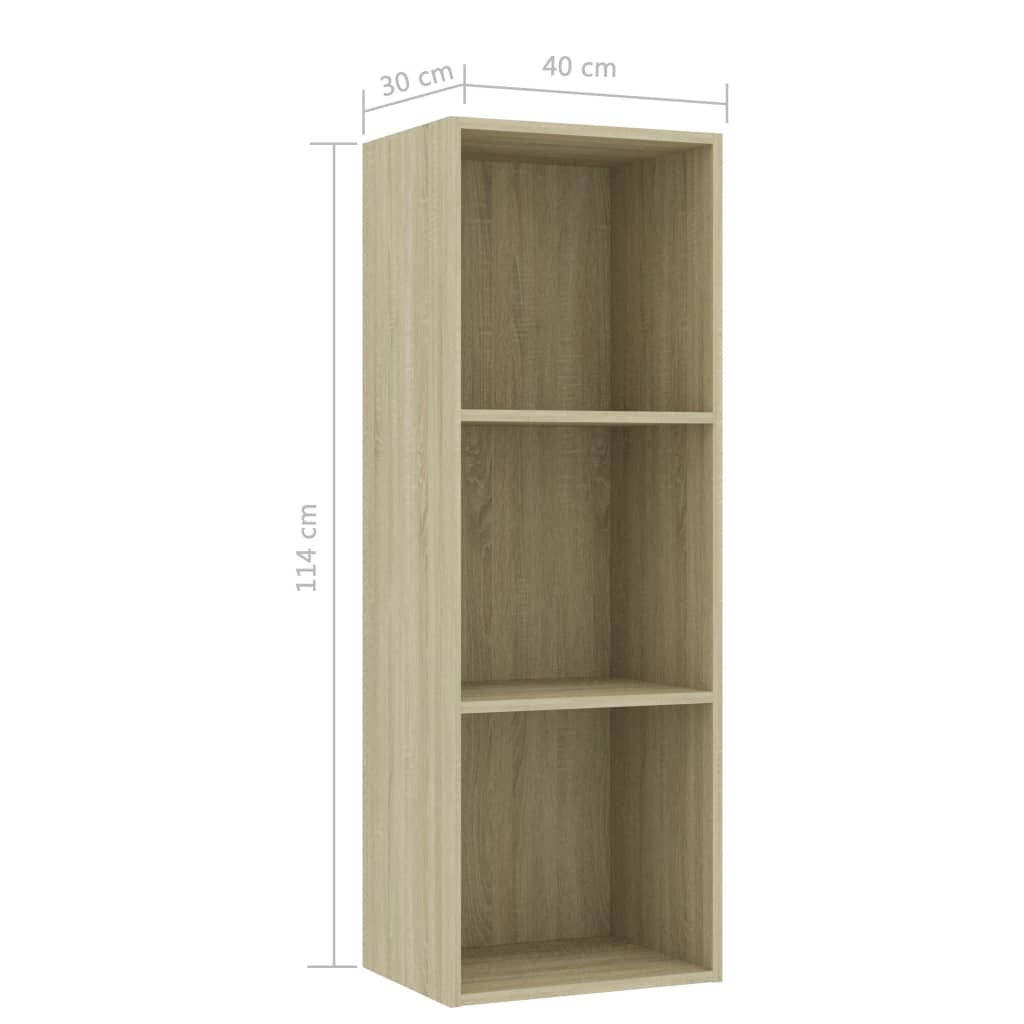 vidaXL 3-Tier Book Cabinet Sonoma Oak 15.7"x11.8"x44.9" Engineered Wood