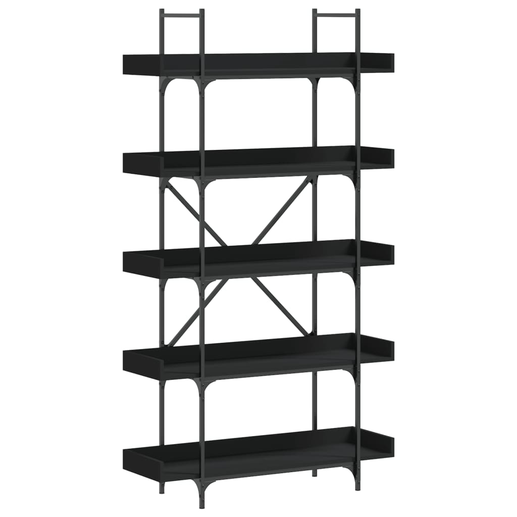 vidaXL Bookcase 5-Tier Black 39.4"x13"x71.1" Engineered Wood