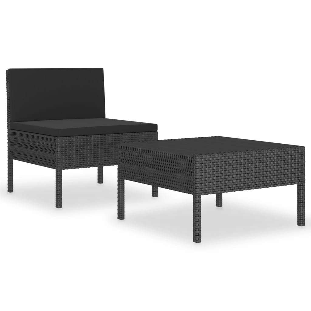 vidaXL 2 Piece Patio Lounge Set with Cushions Poly Rattan Black