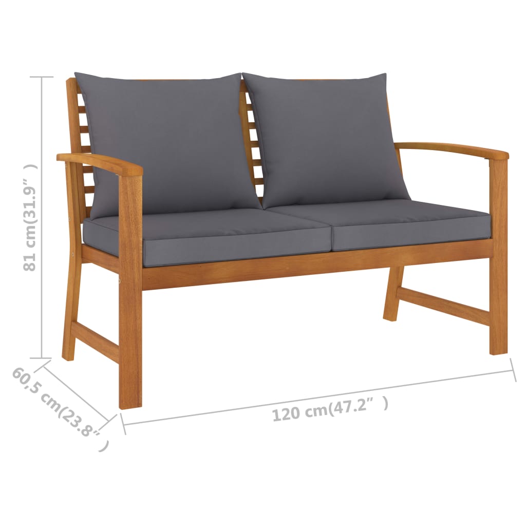 vidaXL 3 Piece Garden Lounge Set with Cushion Solid Acacia Wood