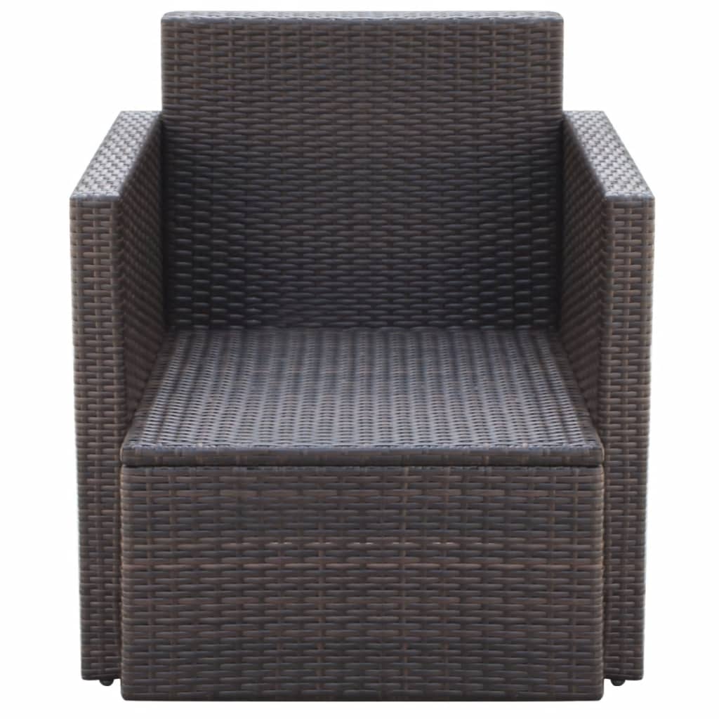 vidaXL Patio Chair with Cushions and Pillows Poly Rattan Brown