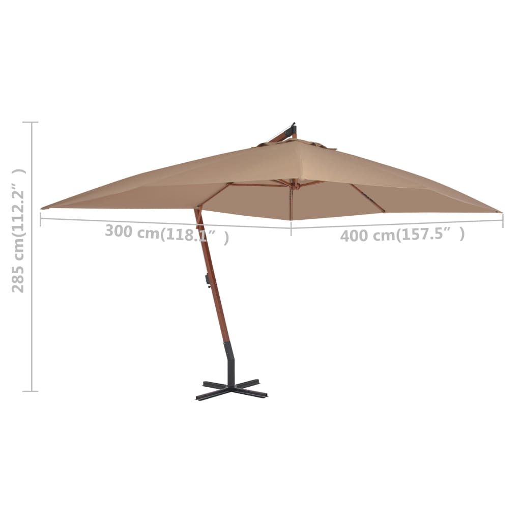 vidaXL Cantilever Umbrella with Wooden Pole 157.5"x118.1" Taupe