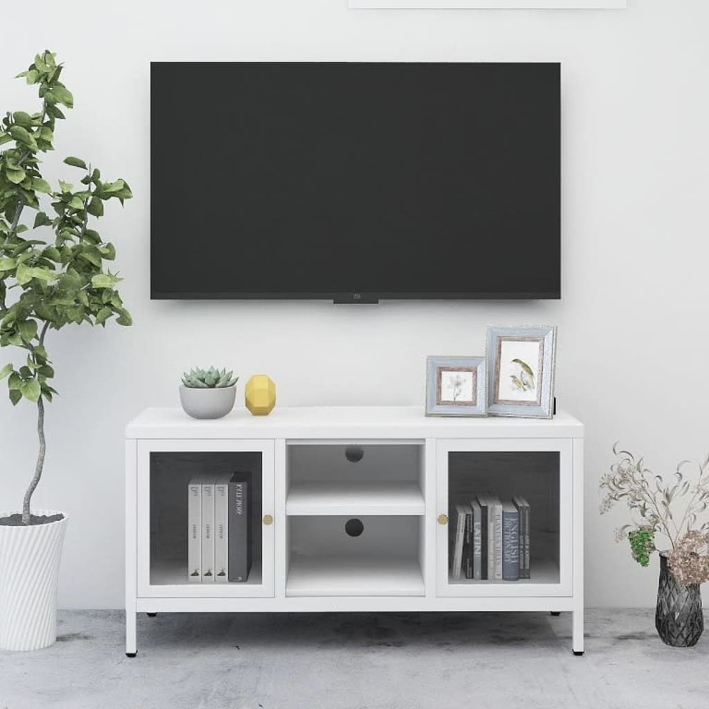 vidaXL TV Stand White 41.3"x13.8"x20.5" Steel and Glass
