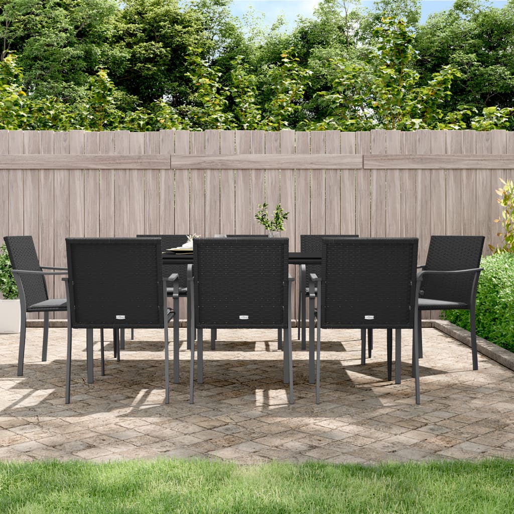 vidaXL 9 Piece Patio Dining Set with Cushions Poly Rattan and Steel