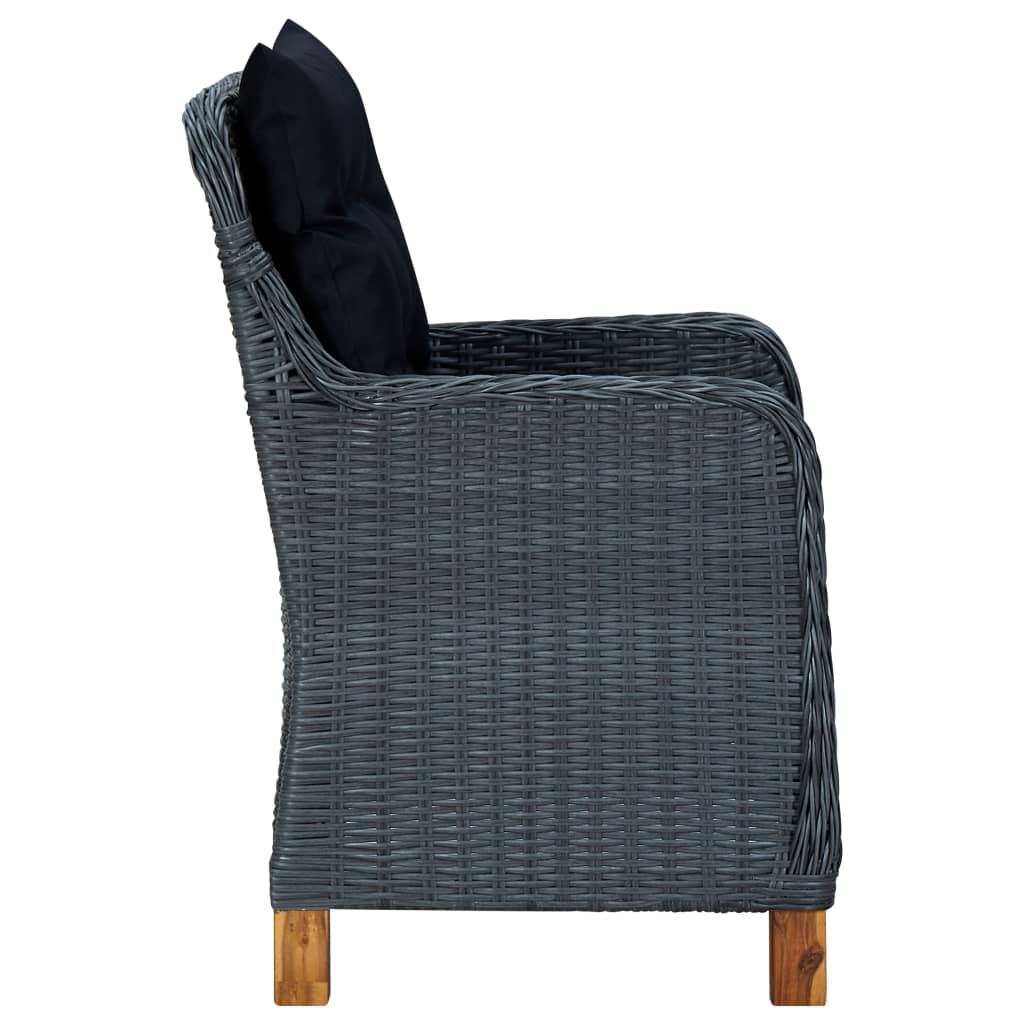 vidaXL 3 Piece Patio Lounge Set with Cushions Poly Rattan Dark Gray