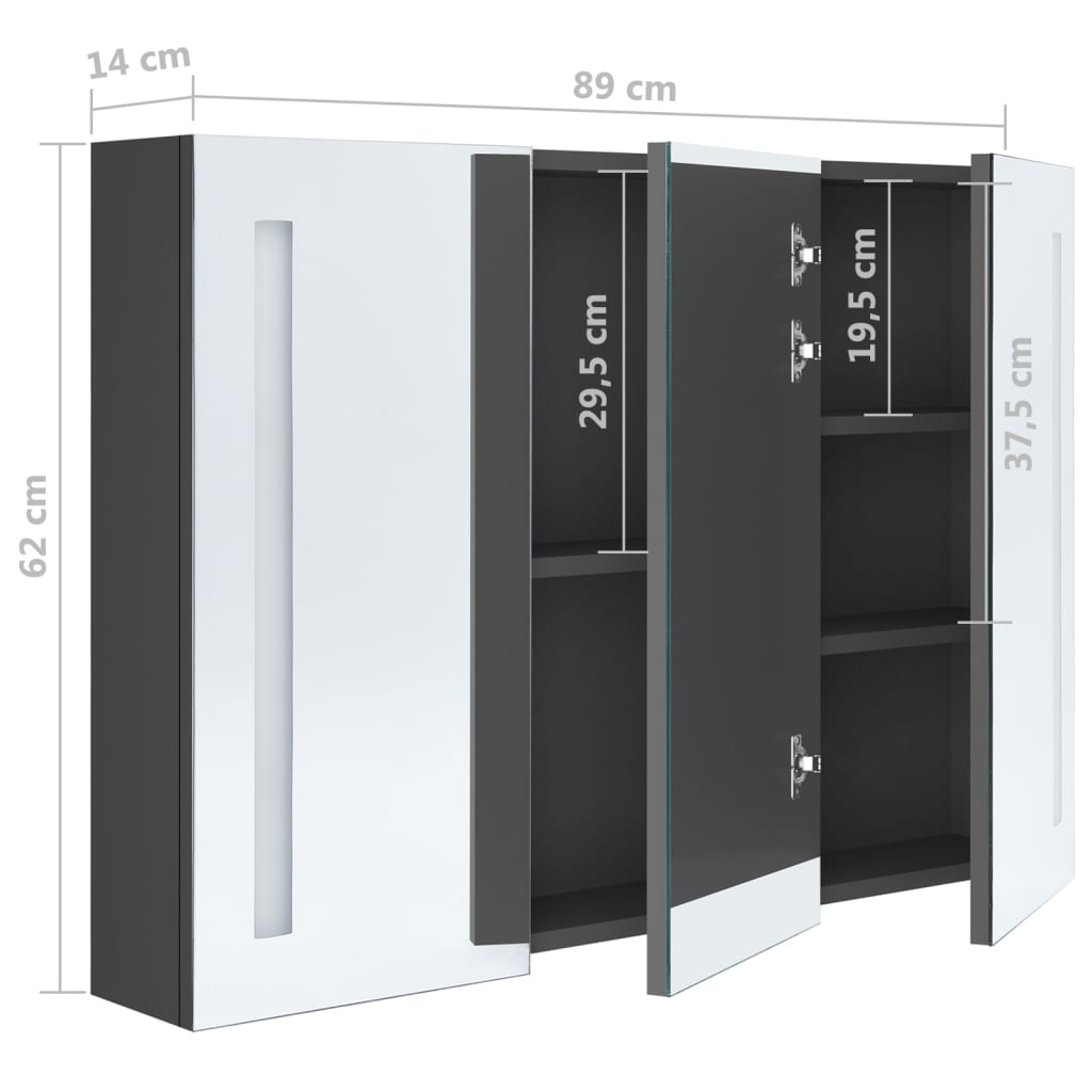 vidaXL LED Bathroom Mirror Cabinet 35"x5.5"x24.4" Gray