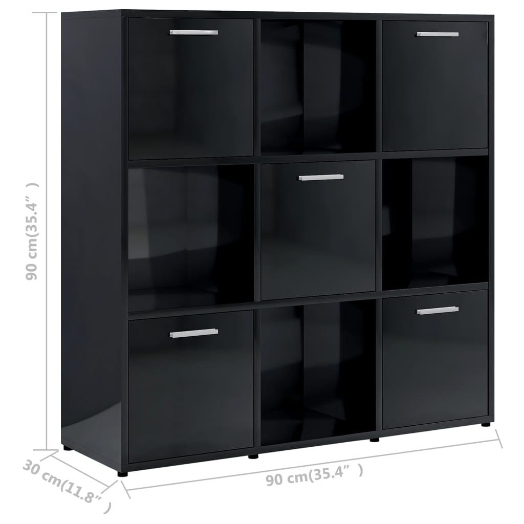vidaXL Book Cabinet High Gloss Black 35.4"x11.8"x35.4" Chipboard