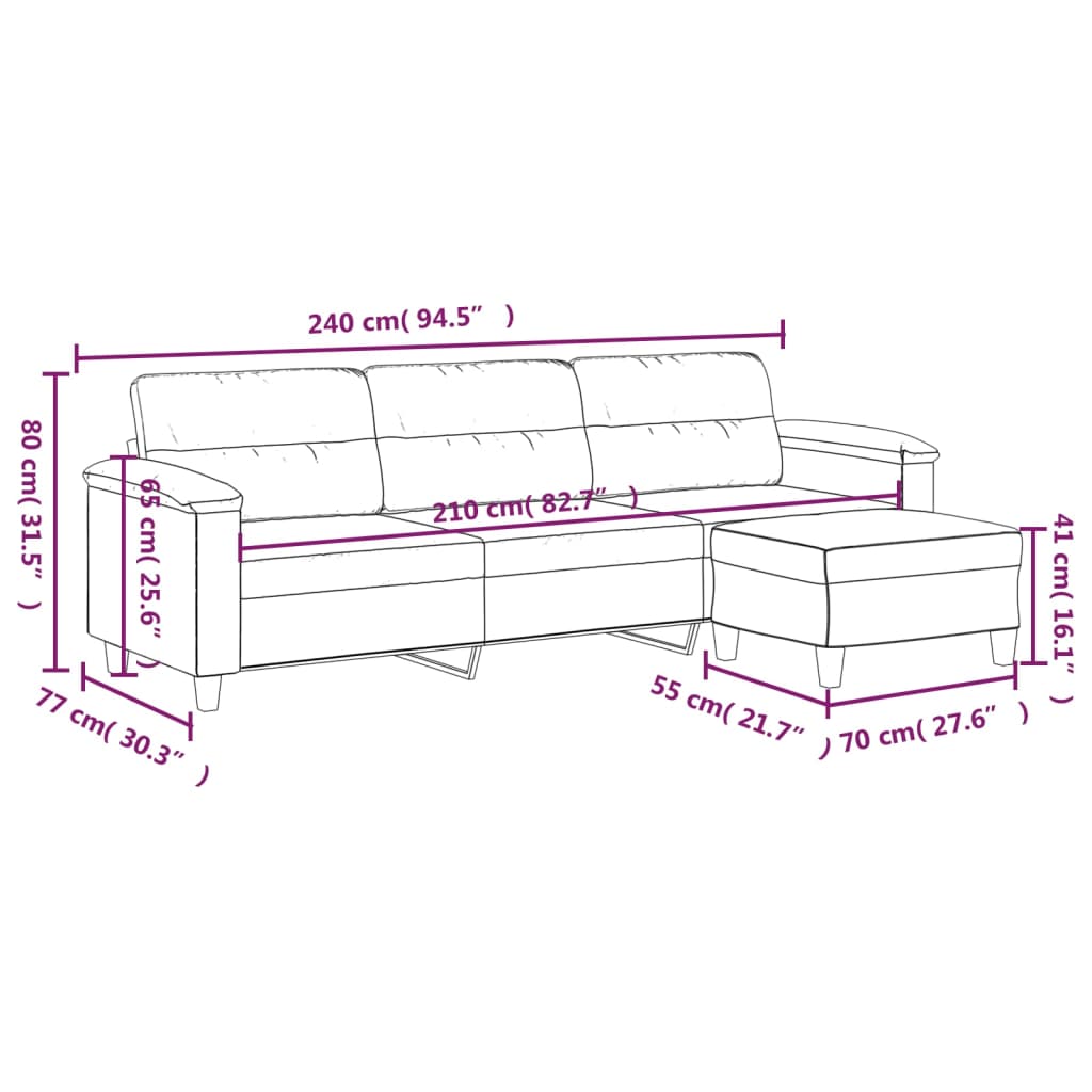 vidaXL 3-Seater Sofa with Footstool Dark Gray 82.7" Microfiber Fabric