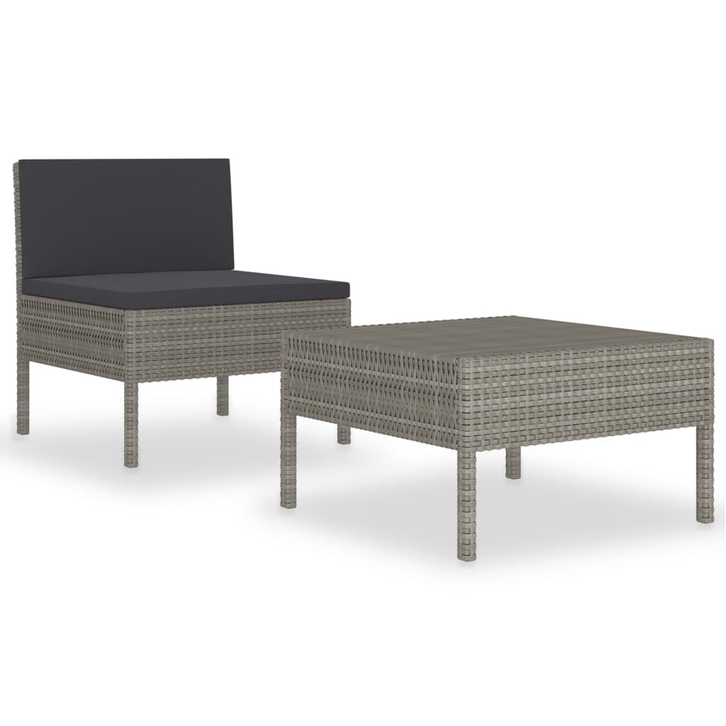 vidaXL 2 Piece Patio Lounge Set with Cushions Poly Rattan Gray