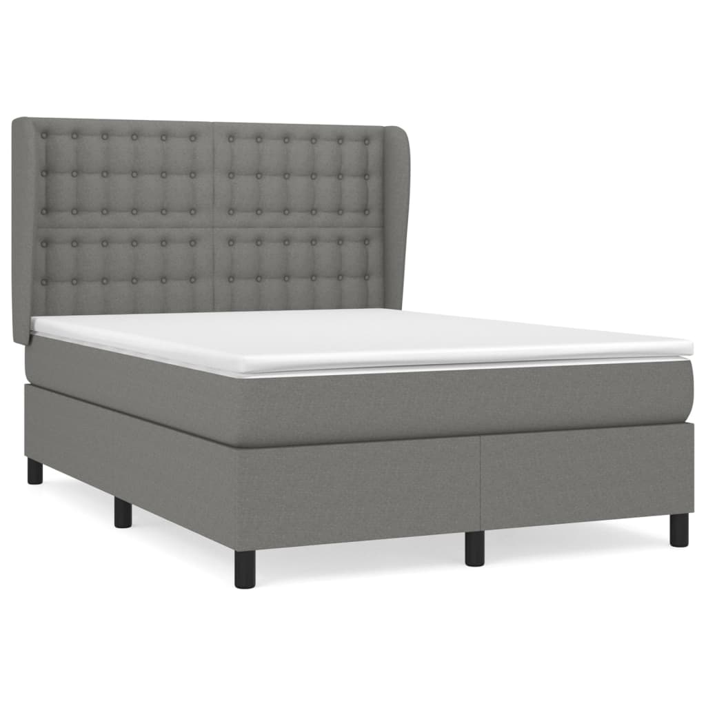 vidaXL Box Spring Bed with Mattress Dark Gray Full Fabric