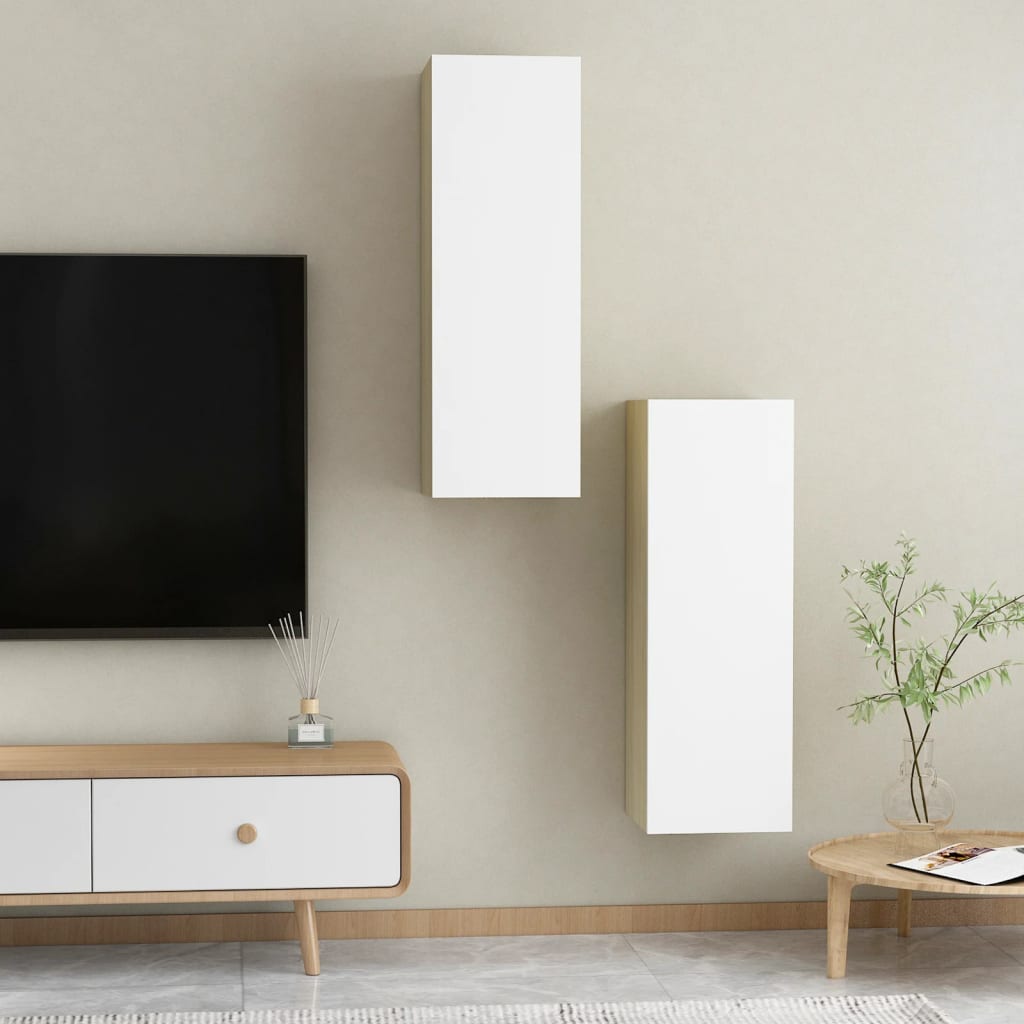 vidaXL TV Cabinets 2 pcs White and Sonoma Oak 12"x11.8"x35.4" Chipboard