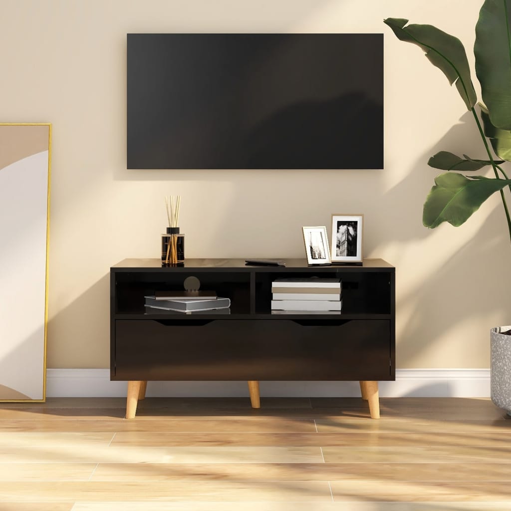 vidaXL TV Cabinet High Gloss Black 35.4"x15.7"x19.1" Engineered Wood