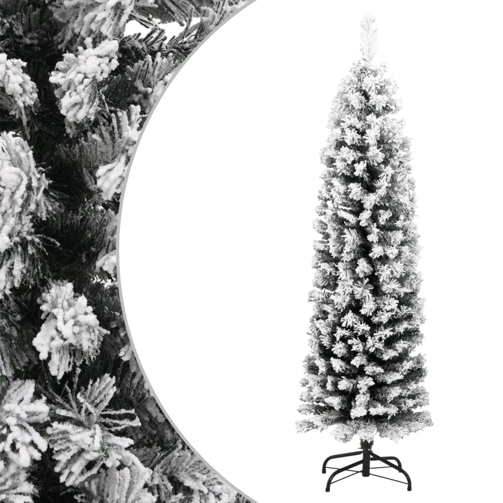vidaXL Slim Artificial Christmas Tree with Flocked Snow Green 4 ft PVC