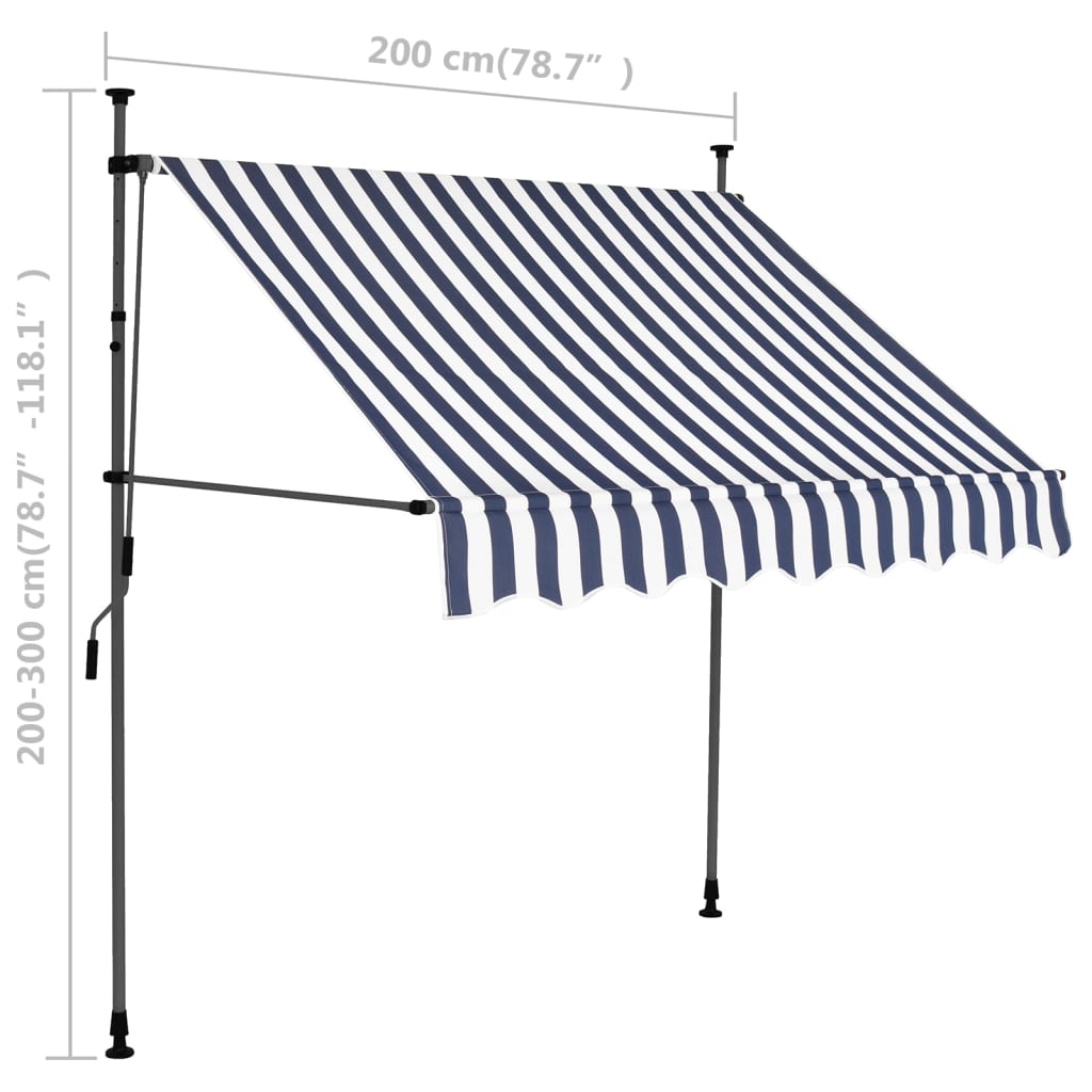 vidaXL Manual Retractable Awning with LED 78.7" Blue and White