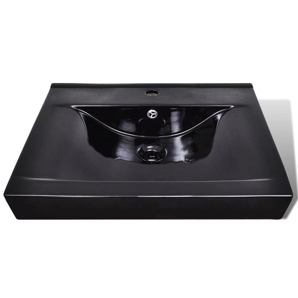 Ceramic Basin Rectangular Sink Black with Faucet Hole 23.6" x 18.1"