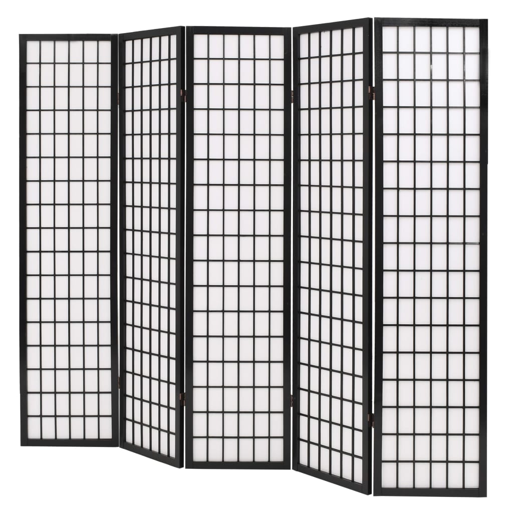 vidaXL Folding 5-Panel Room Divider Japanese Style 78.7"x66.9" Black