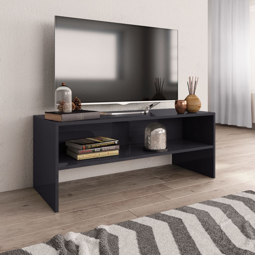 vidaXL TV Stand High Gloss Gray 39.4"x15.7"x15.7" Engineered Wood