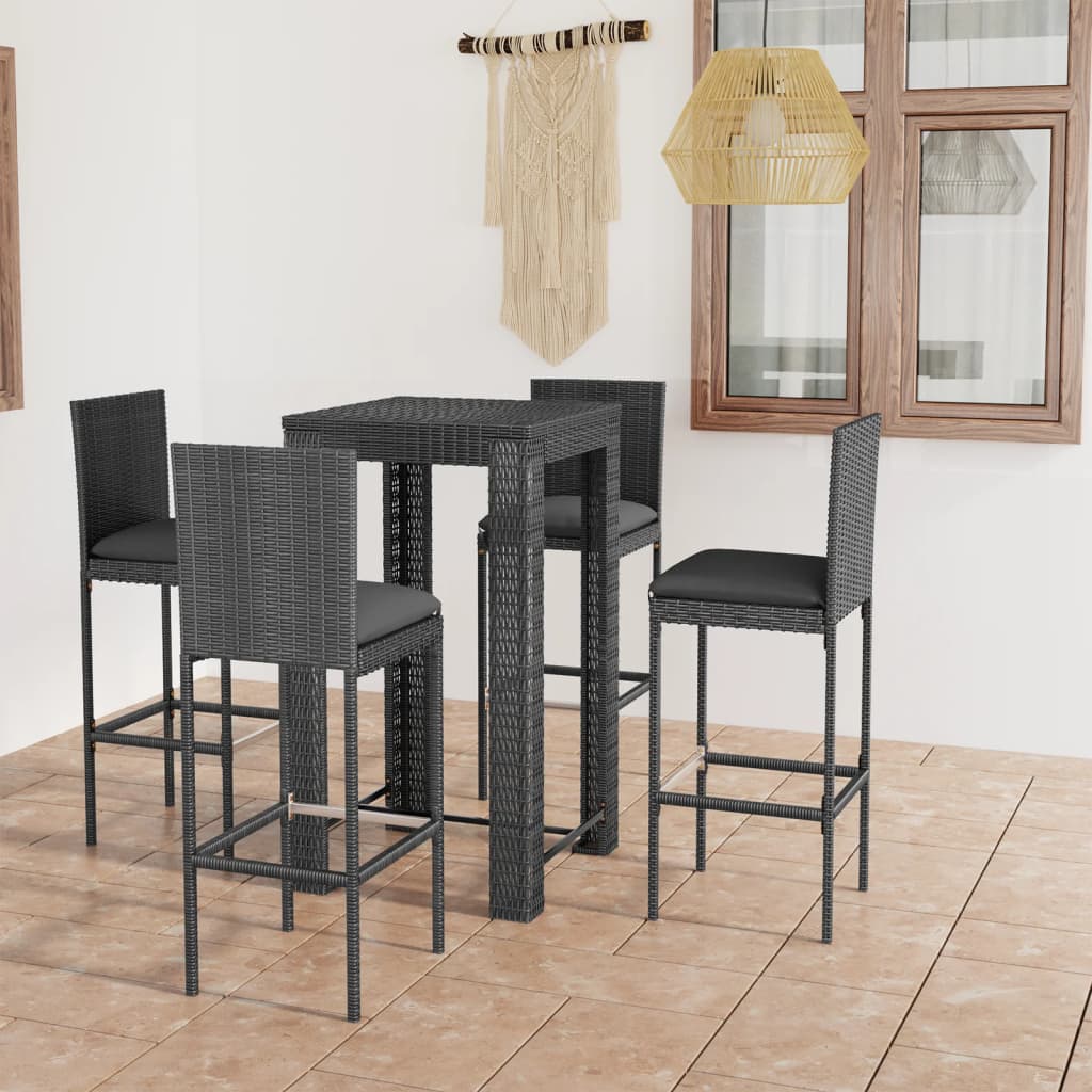 vidaXL 5 Piece Patio Bar Set with Cushions Poly Rattan Gray