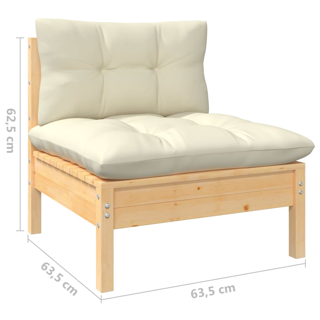vidaXL 5 Piece Patio Lounge Set with Cream Cushions Pinewood