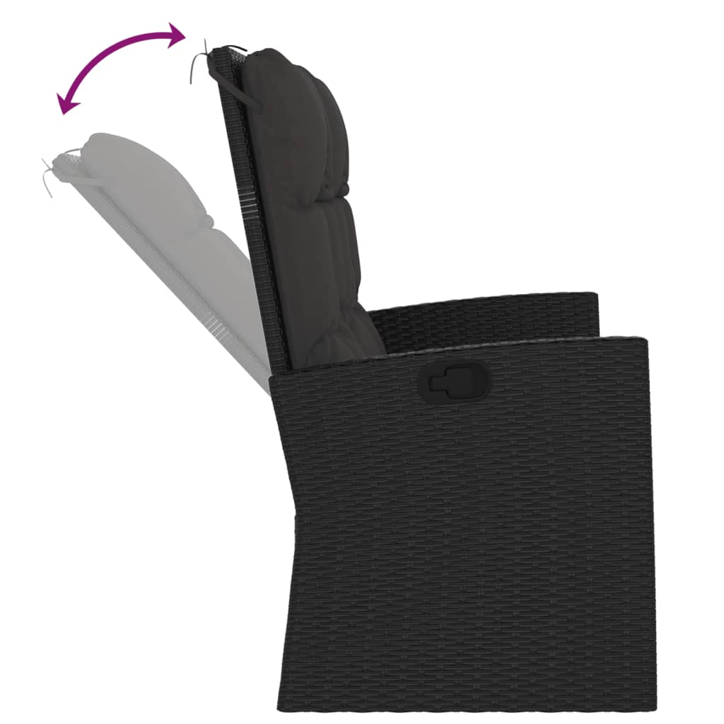 vidaXL Reclining Patio Bench with Cushions Black 46.5" Poly rattan