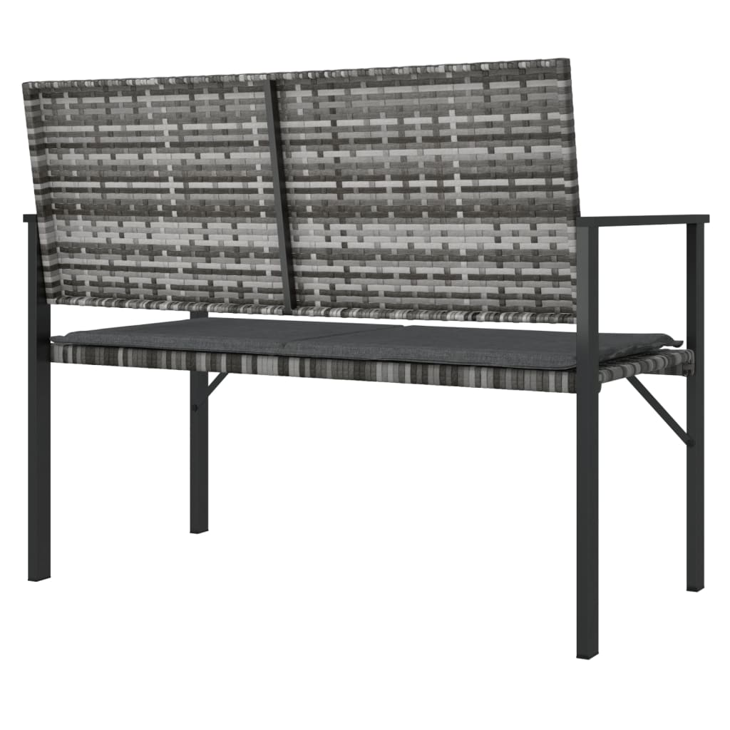 vidaXL 2-Seater Patio Bench with Cushion Gray Poly Rattan