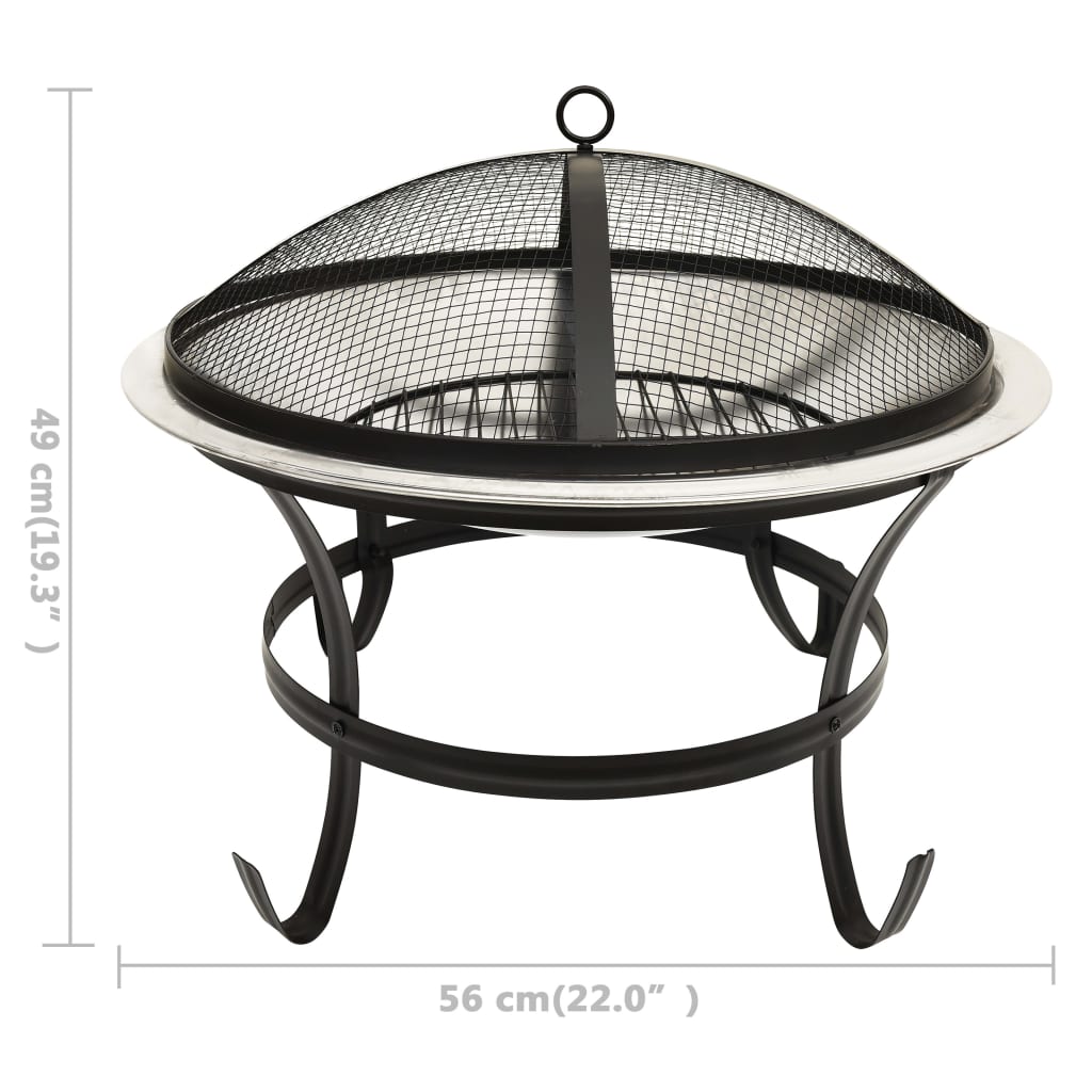 vidaXL 2-in-1 Fire Pit and BBQ with Poker 22"x22"x19.3" Stainless Steel