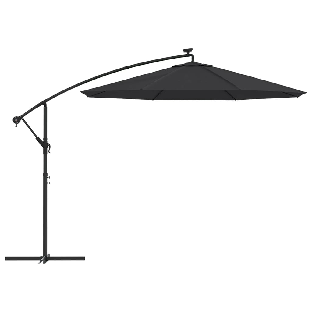 vidaXL Cantilever Umbrella with LED Lights and Steel Pole 118.1" Black
