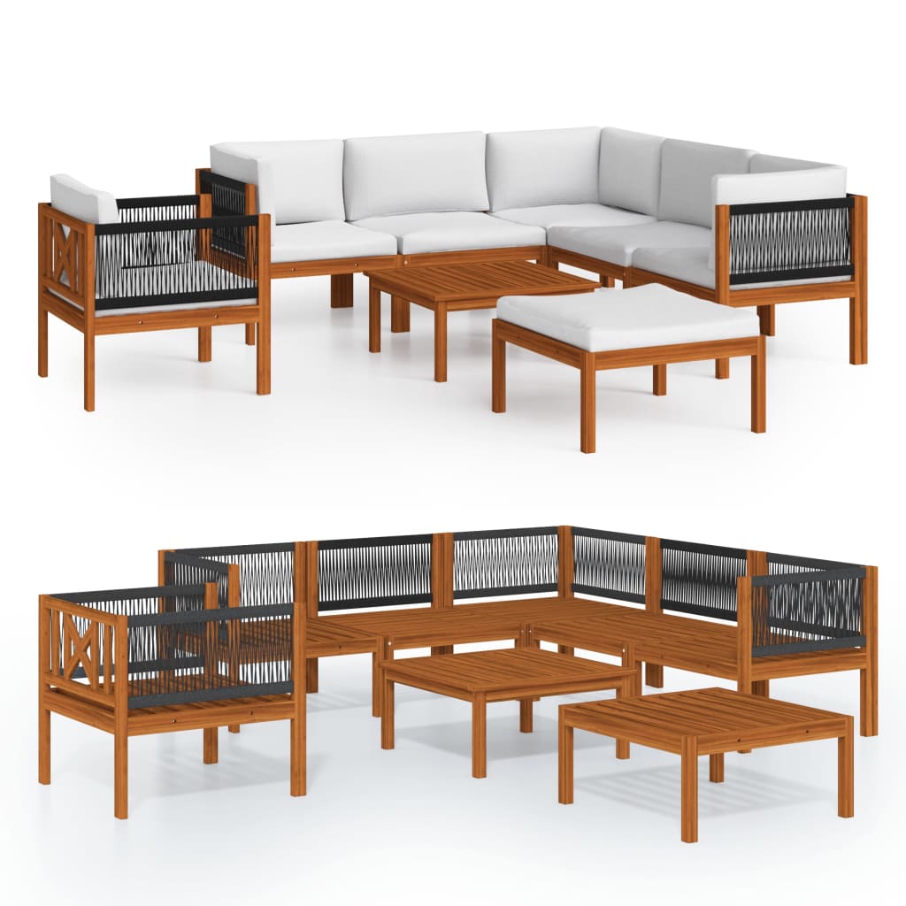 vidaXL 8 Piece Patio Lounge Set with Cushions Cream Solid Acacia Wood