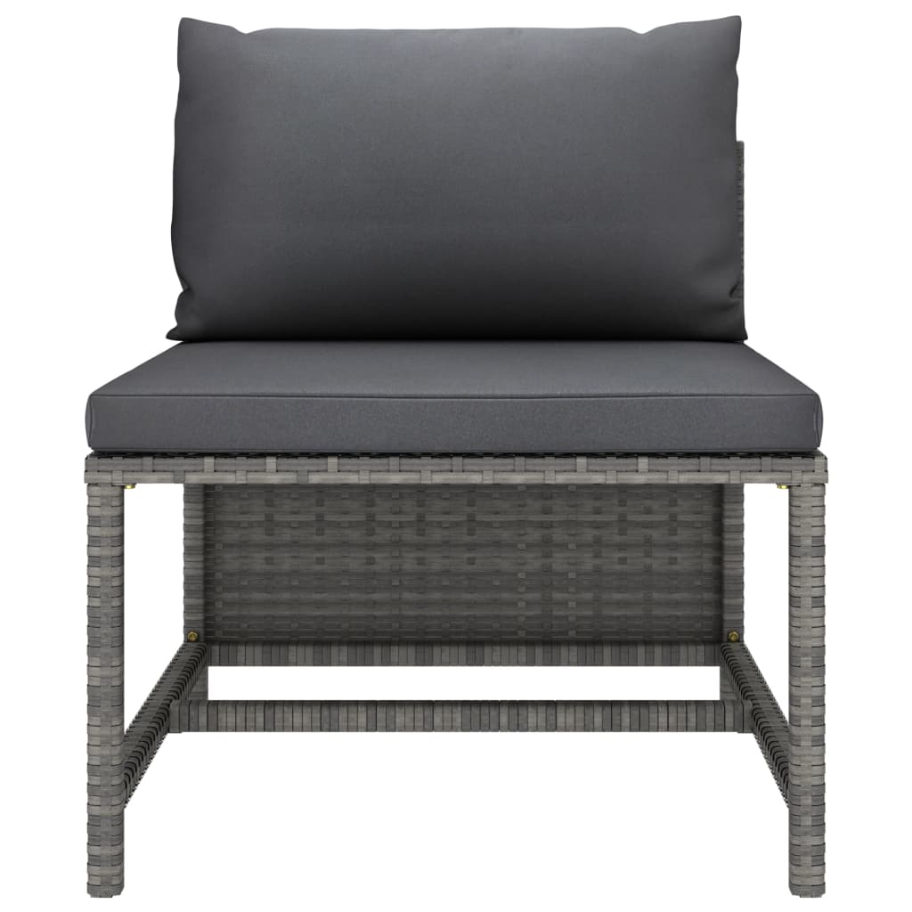 vidaXL Sectional Middle Sofa with Cushions Gray Poly Rattan