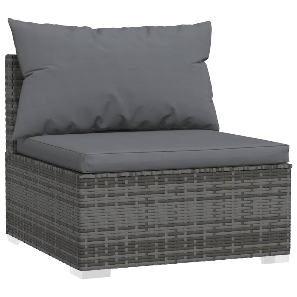 vidaXL Patio Middle Sofa with Cushions Gray Poly Rattan