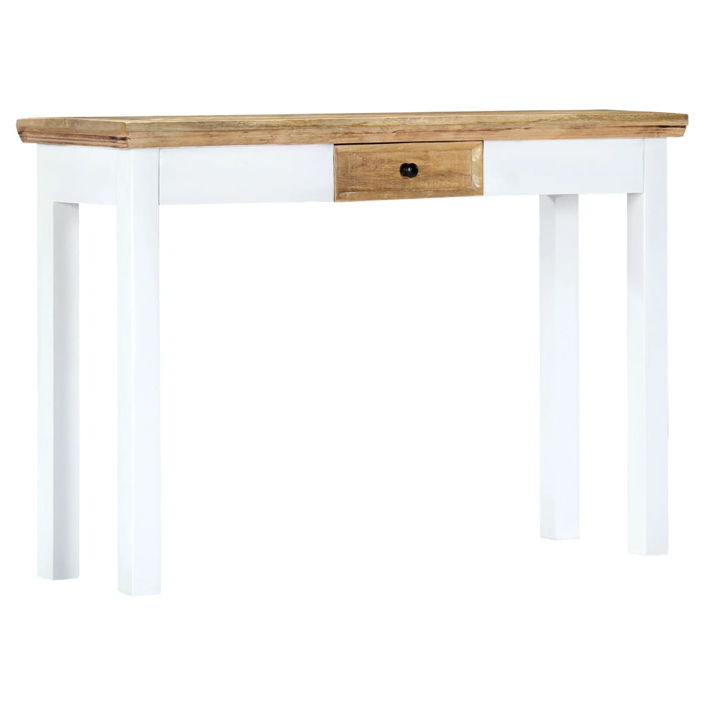 vidaXL Console Table White and Brown 43.3"x13.7"x29.5" Solid Mango Wood