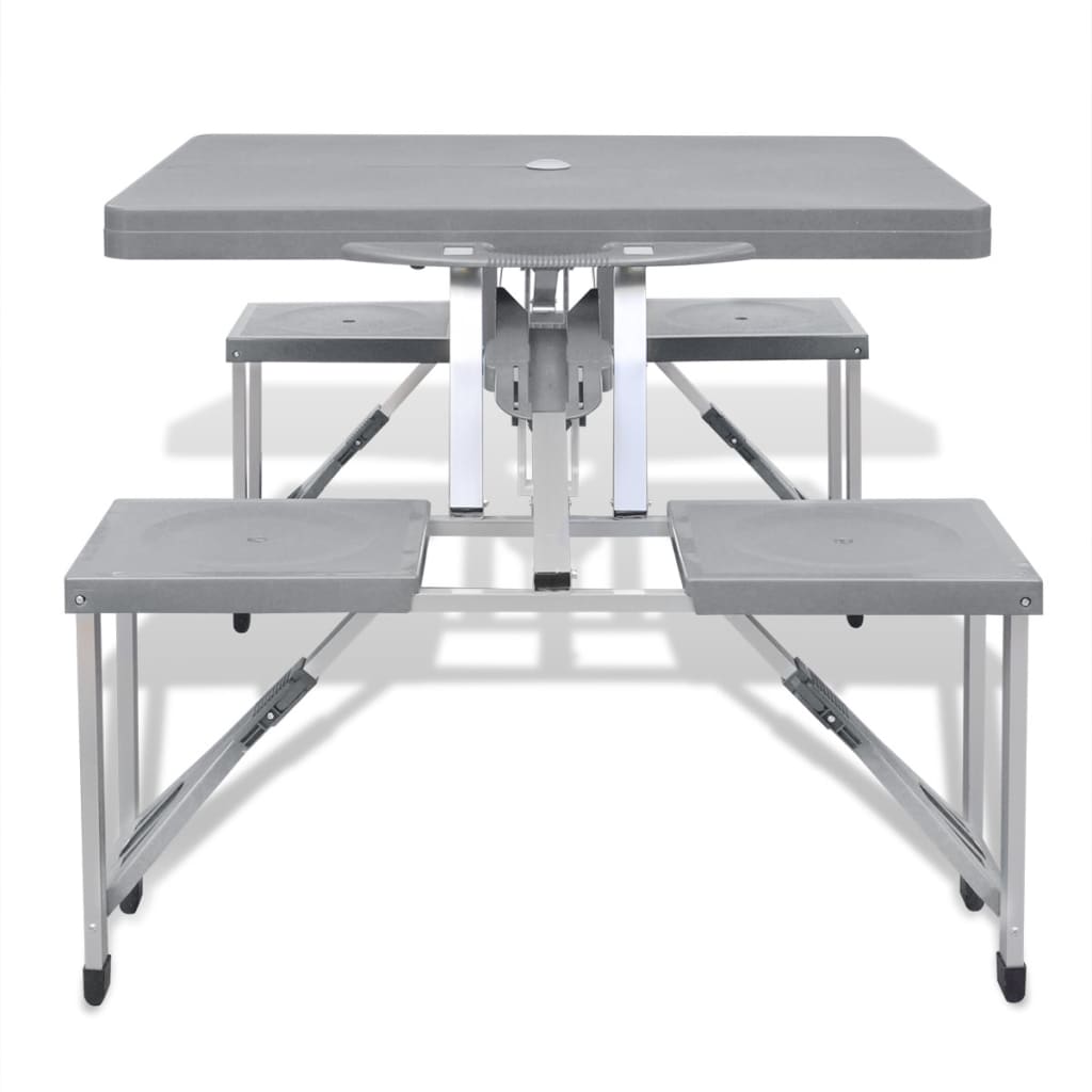 Foldable Camping Table Set with 4 Stools Aluminum Extra Light Gray